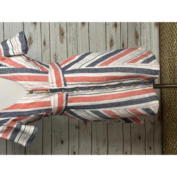 Parker Kacey casual striped V-neck linen-blend button front mini dress Size 8 - Picture 4 of 8